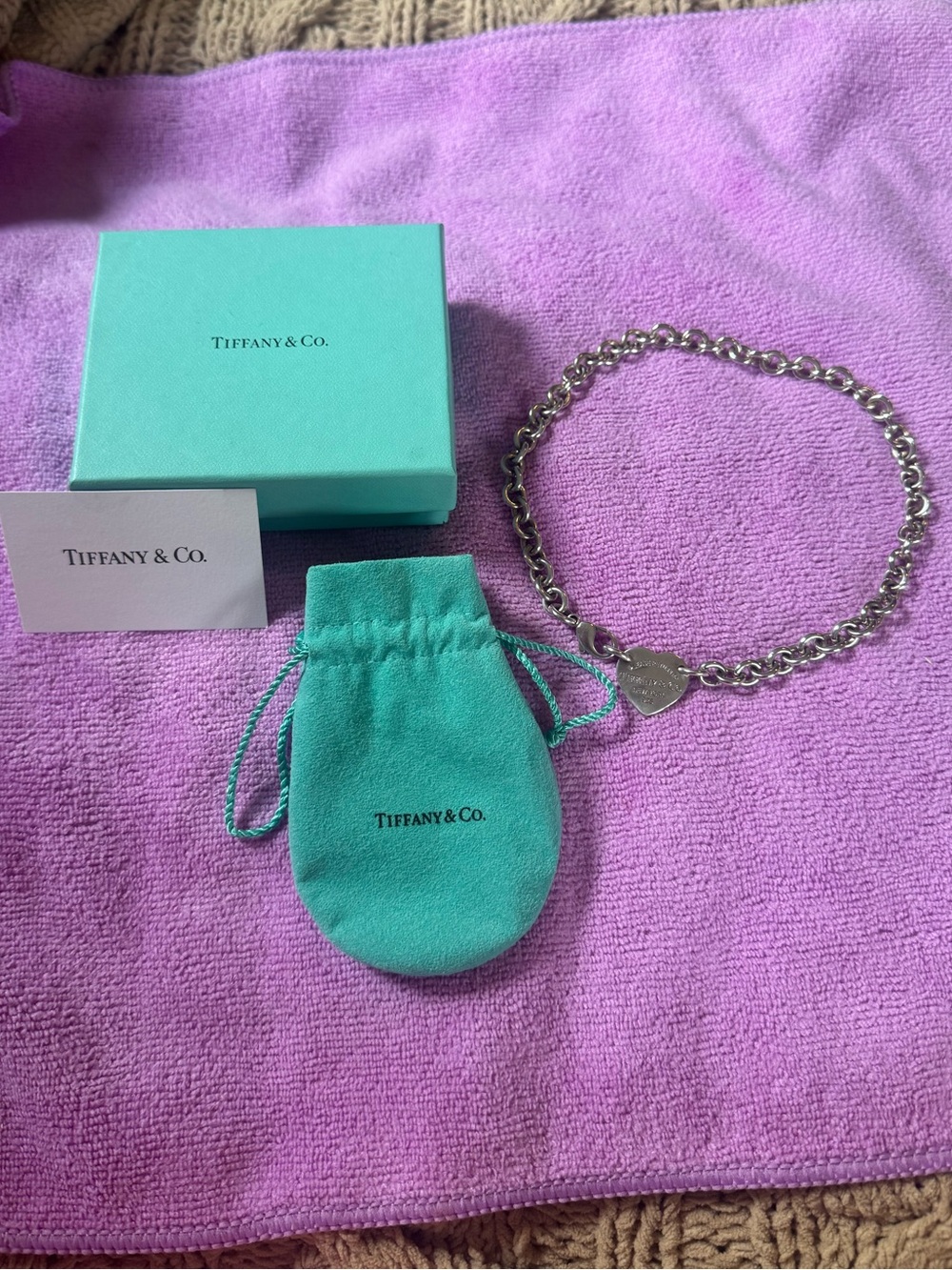 Authentic Tiffany & Co. Return to Tiffany Heart Tag Choker Chain Necklace 925